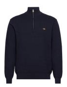 D2. Cotton Texture Halfzip Tops Knitwear Half Zip Jumpers Blue GANT