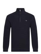 Textured Cotton H-Zip Tops Knitwear Half Zip Jumpers Navy GANT