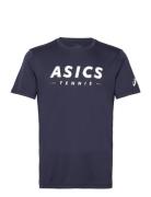 Men Court Tennis Graphic Tee Tops T-shirts Short-sleeved Navy Asics