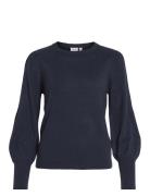 Viava L/S O-Neck Knit Pullover - Noos Tops Knitwear Jumpers Navy Vila