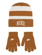 Nike Chunky Stripe Beanie And Gloves Set Accessories Headwear Hats Bea...