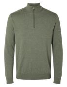 Slhberg Half Zip Cardigan Noos Tops Knitwear Half Zip Jumpers Green Se...