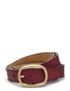 Oval-Buckle Leather Belt Belte Red Polo Ralph Lauren