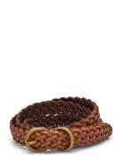 Braided Vachetta Leather Skinny Belt Belte Brown Polo Ralph Lauren