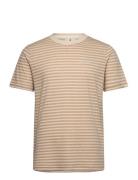 Akrod S/S Cot/Linen Stripe Tee Tops T-shirts Short-sleeved Beige Anerk...