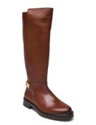 Th Logo Leather Long Boot Høye Støvletter Brown Tommy Hilfiger