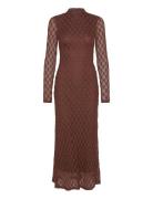 Ola Long Sleeve Midi Dress Knelang Kjole Brown Bardot