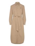 Belted Cotton Midi Shirtdress Knelang Kjole Beige Polo Ralph Lauren