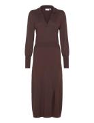 Vicomfy L/S Collar Rib Knit Dress - Noos Knelang Kjole Brown Vila