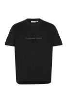 Chenille Monologo Tee Tops T-shirts Short-sleeved Black Calvin Klein J...