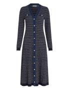 Textured V-Neck Swt Maxi Dress Knelang Kjole Navy Tommy Hilfiger