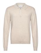 Ecovero L/S Zip Polo Tops Knitwear Long Sleeve Knitted Polos Cream Lin...