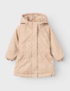 Nmfgerda Padded Long Jacket Aop Fo Lil Fôret Jakke Beige Lil'Atelier