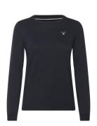 Cotton C-Neck Tops Knitwear Jumpers Navy GANT