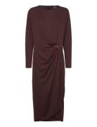 Buckle-Trim Stretch Jersey Dress Knelang Kjole Brown Lauren Women