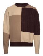 Wbkurt Patch Knit Tops Knitwear Round Necks Brown Woodbird