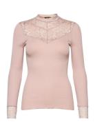 Silk T-Shirt W/ Lace Tops T-shirts & Tops Long-sleeved Pink Rosemunde