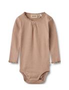 Rib Body L/S Lotta Bodies Long-sleeved Beige Wheat