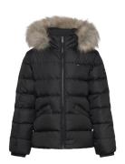 Essential Down Fur Hood Jacket Fôret Jakke Black Tommy Hilfiger