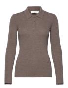 Long Sleeve Knit Polo Tops Knitwear Jumpers Brown Rosemunde