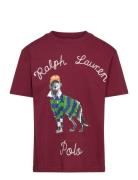 Dog-Print Cotton Jersey Tee Tops T-shirts Short-sleeved Burgundy Ralph...