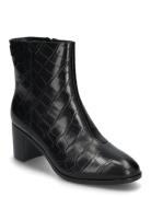 Cassie Crocodile-Embossed Leather Bootie Shoes Boots Ankle Boots Ankle...