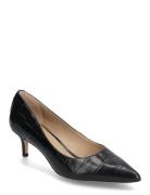 Adrienne Crocodile-Embossed Leather Pump Shoes Heels Pumps Classic Bla...