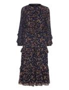 Floral Ruffle-Trim Georgette Dress Knelang Kjole Multi/patterned Laure...