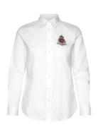 Classic Fit Beaded-Crest Shirt Tops Shirts Long-sleeved White Lauren R...