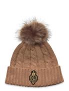 Crest-Patch Pom-Pom Cable-Knit Beanie Accessories Headwear Beanies Bei...