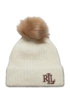 Leather-Trim Pom-Pom Rib-Knit Beanie Accessories Headwear Beanies Crea...