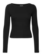 Ease Ribbed Long Sleeve Top Sport T-shirts & Tops Long-sleeved Black A...