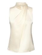 Turtleneck Draped Satin Blouse Tops Blouses Sleeveless Cream Mango