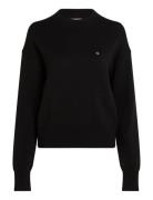 Monogram Embro Crewneck Sweater Tops Knitwear Jumpers Black Calvin Kle...