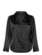 Satin Long-Sleeved Jacket Topp Black Hunkemöller