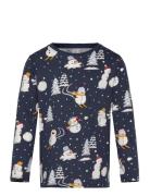 Top Ls Snowman Story Aop Tops T-shirts Long-sleeved T-shirts Navy Lind...