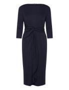 Twist-Front Stretch Jersey Midi Dress Knelang Kjole Navy Lauren Ralph ...