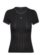 Tjw Slim Pointelle Rib Tee Tops T-shirts & Tops Short-sleeved Black To...