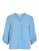 Vijosa 3/4 V-Neck Top - Noos Tops Blouses Long-sleeved Blue Vila