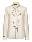 Two-T Georgette Tie-Neck Blouse Tops Blouses Long-sleeved Cream Lauren...