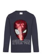 Top Ls Spiderman Sequins Tops T-shirts Long-sleeved T-shirts Navy Lind...