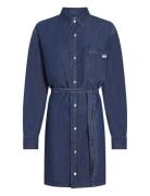 Lyocell Belted Denim Shirt Dress Kort Kjole Blue Calvin Klein Jeans