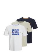 Jjcolton Tee Ss Crew Neck 3Pk Mp Tops T-shirts Short-sleeved White Jac...