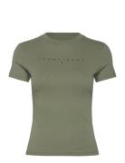 Tjw Slim Tonal Linear Tee Ext Tops T-shirts & Tops Short-sleeved Green...