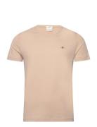 Slim Shield V-Neck T-Shirt Tops T-shirts Short-sleeved Beige GANT