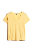 Studios Slub Emb Vee Tee Tops T-shirts & Tops Short-sleeved Yellow Sup...