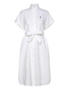 Belted Linen Shirtdress Knelang Kjole White Polo Ralph Lauren