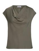 Zia Silk Top Tops Blouses Short-sleeved Khaki Green Ahlvar Gallery