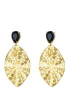 Leaf Crystal Earring Black/Gold Øredobber Smykker Gold Bud To Rose