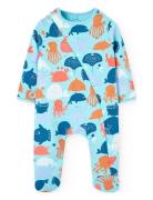 Knit Play Suit Printed Langermet Bodysuit Blue Boboli